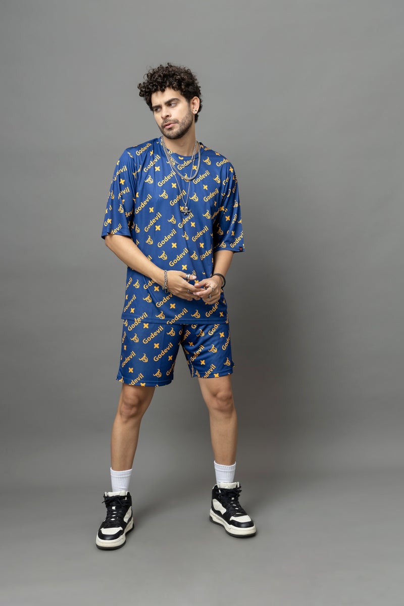 Go Devil Printed Blue Co-Ord Set For Men - Image 1